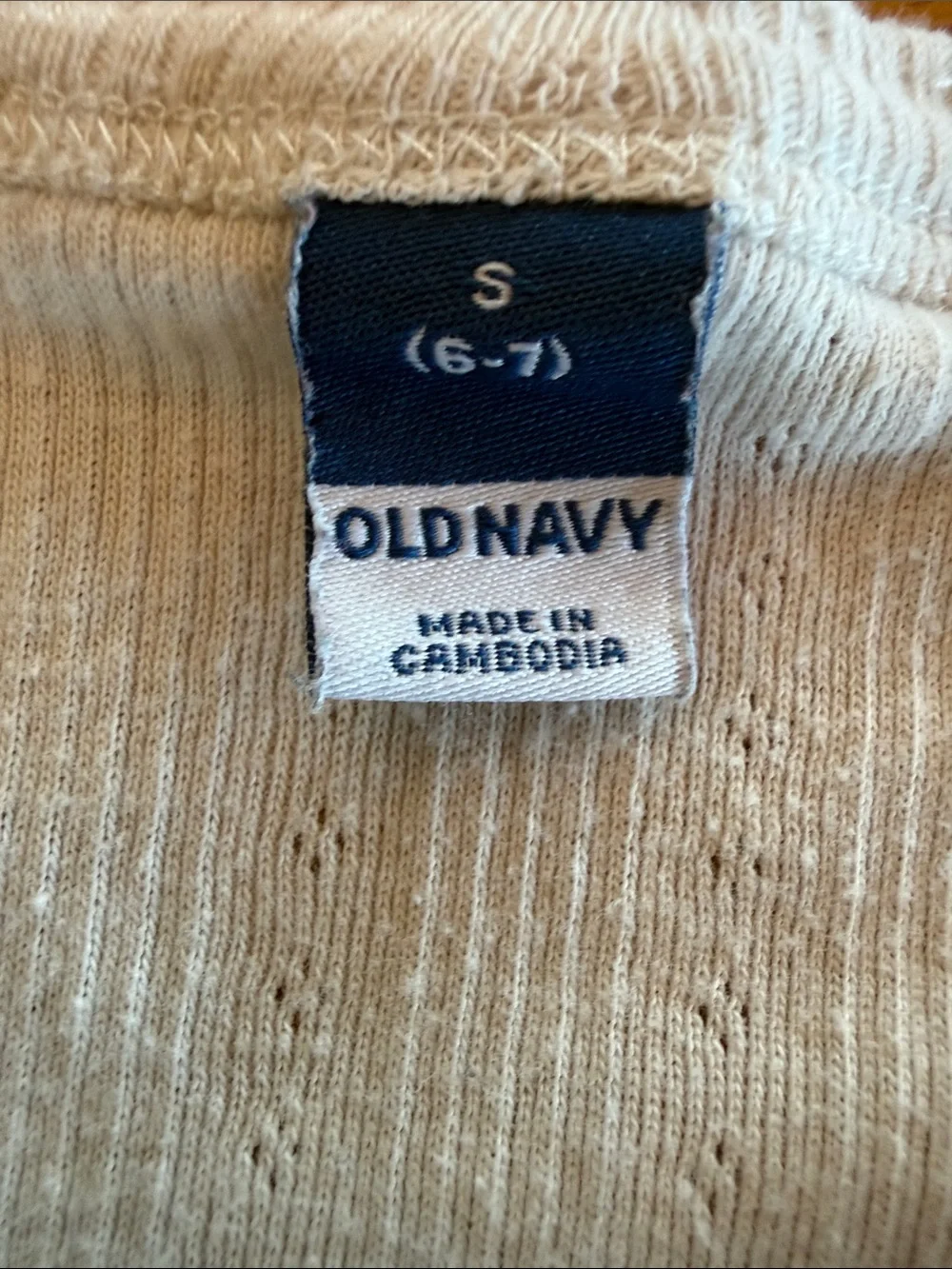 Old Navy White Ribbed Short-Sleeve Henley Tee